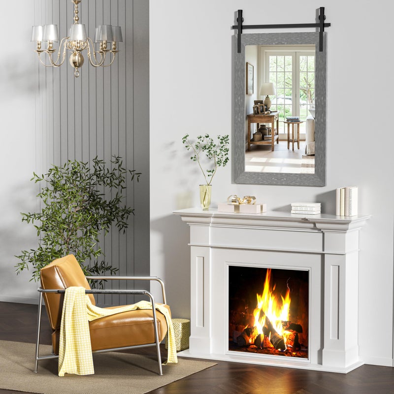 Hasipu Farmhouse Bathroom Mirror, 24"x36" Rustic Wood Framed Wall Mounted Mirror, Gray Vintage Vanity Mirror Barn Door Style Decrative Mirrors - Image 3