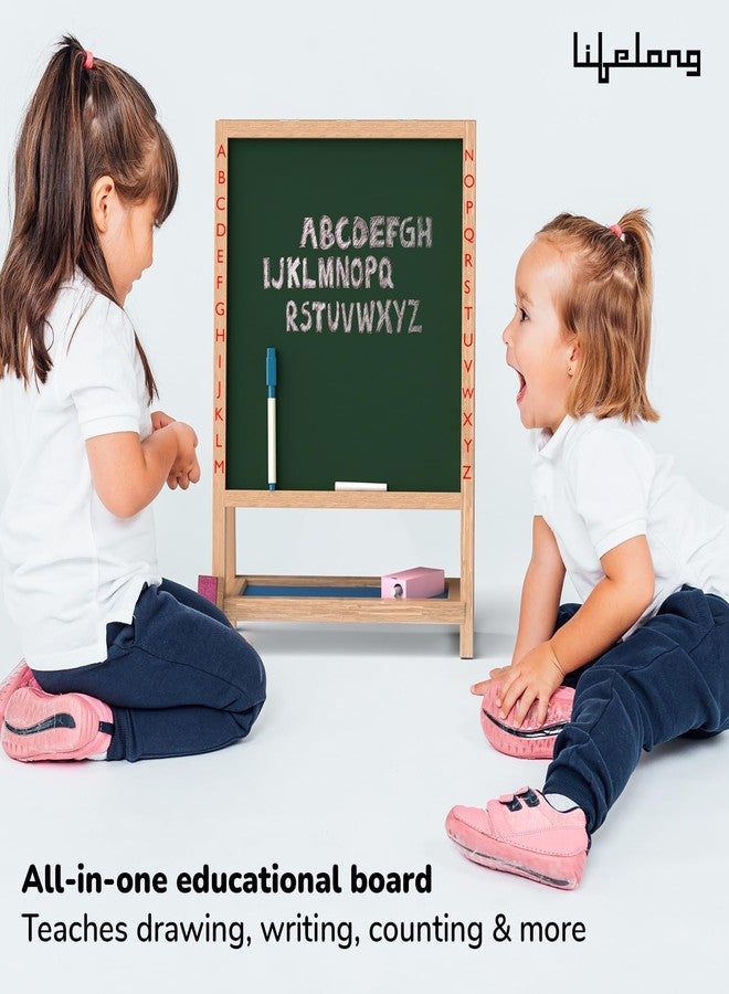 Lifelong Cuppy 2-in-1 Wooden Easel Board Slate for Kids, One Side Whiteboard & Other Side Black Board, Alphabet Number Borders, 400 mm x 270 mm, for Drawing & Writing, with Marker & Duster - Image 5