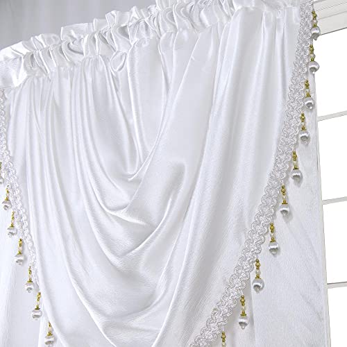 GLORY RUGS Window Panel with Attached Valance Curtain Bedroom Living Room Dining 42"X84" White - Image 3