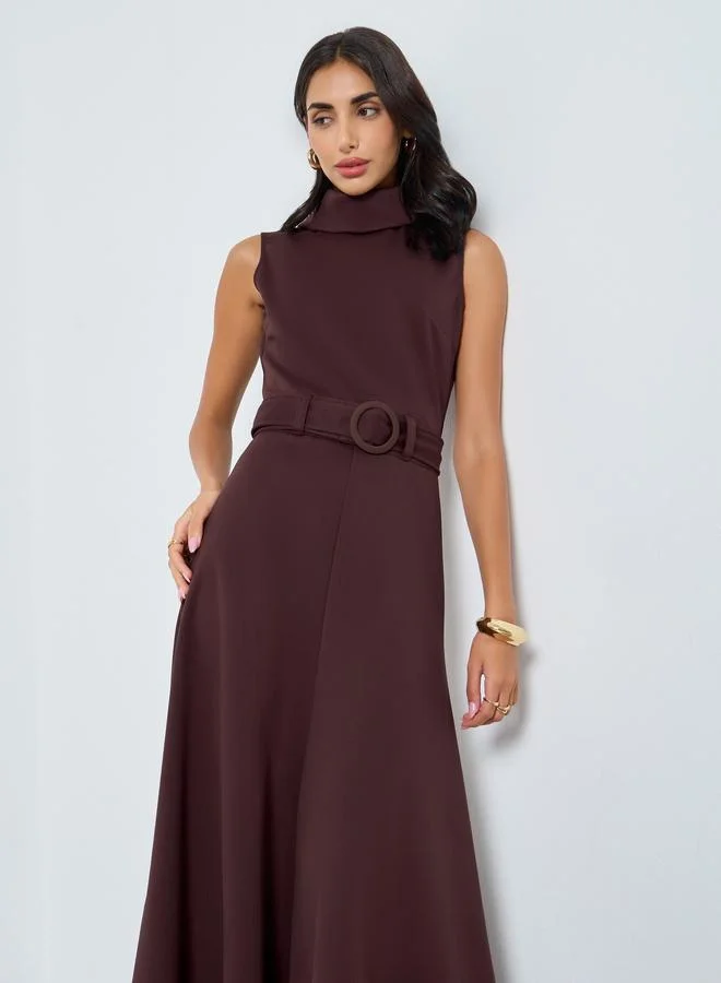 Styli Styli Brown Sleeveless A-Line Maxi Dress