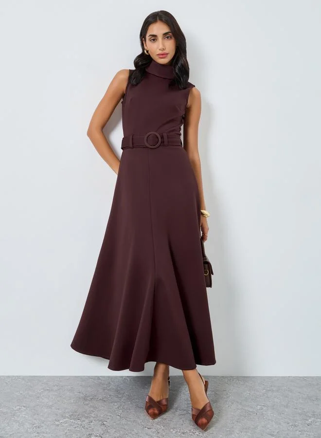 Styli Brown Sleeveless A-Line Maxi Dress