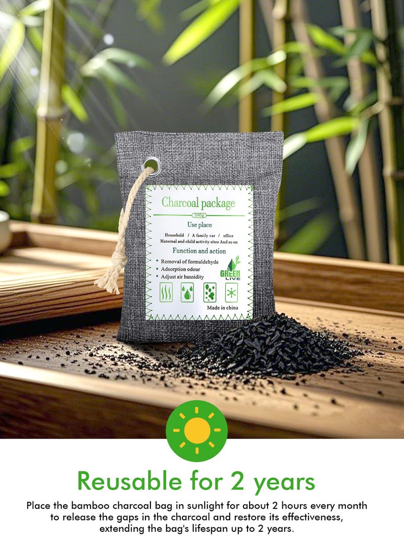 HomarKet 4 Pack Bamboo Charcoal Air Purifying Bags(Large, 4x200g) Activated Natural Home Odor Absorber, Deodorizer and Moisture Eliminator, Purifier for Closet, Shoe, Car Air freshener, Pet Safe  - Image 2