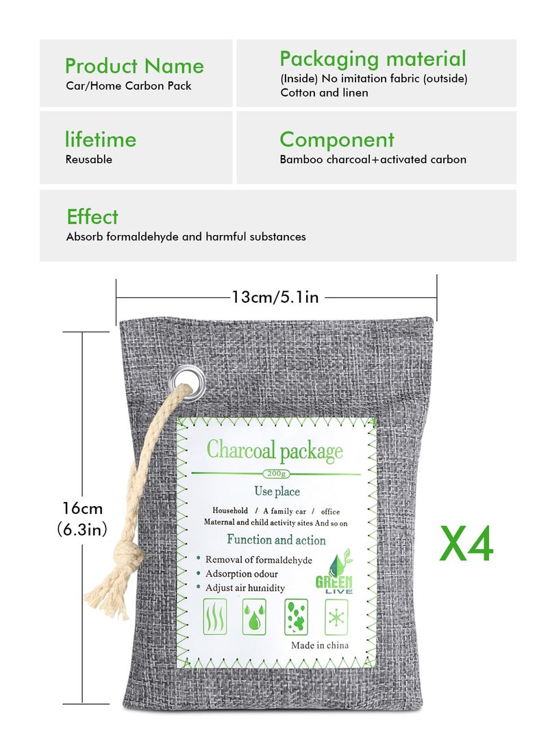 HomarKet 4 Pack Bamboo Charcoal Air Purifying Bags(Large, 4x200g) Activated Natural Home Odor Absorber, Deodorizer and Moisture Eliminator, Purifier for Closet, Shoe, Car Air freshener, Pet Safe  - Image 3