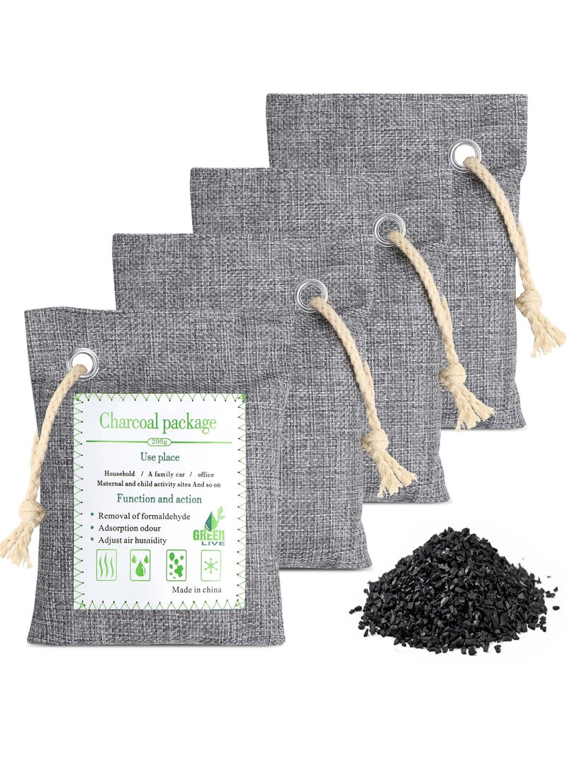 HomarKet 4 Pack Bamboo Charcoal Air Purifying Bags(Large, 4x200g) Activated Natural Home Odor Absorber, Deodorizer and Moisture Eliminator, Purifier for Closet, Shoe, Car Air freshener, Pet Safe  - Image 1
