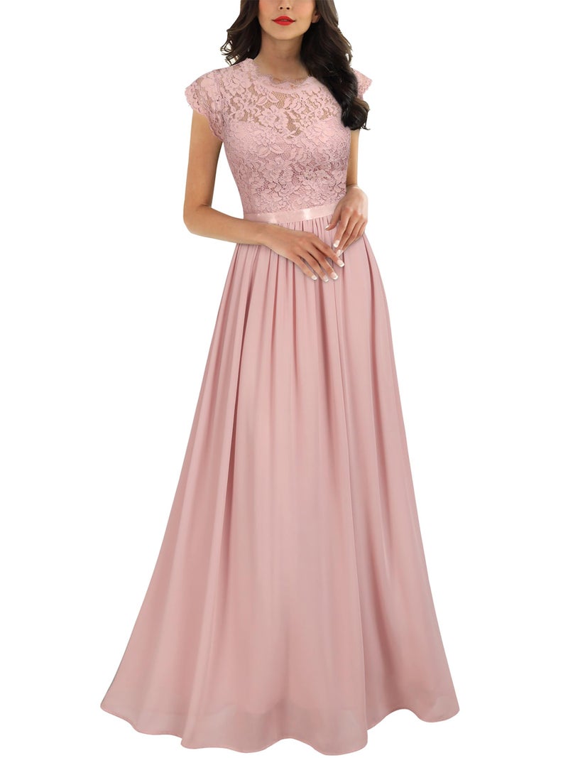 Miusol Women's Formal Floral Lace Evening Party Maxi Dress Pink - Image 1