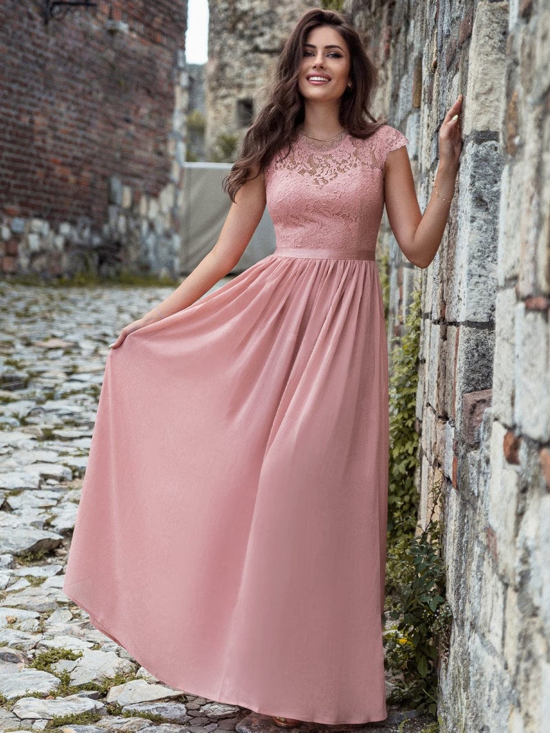 Miusol Women's Formal Floral Lace Evening Party Maxi Dress Pink - Image 4