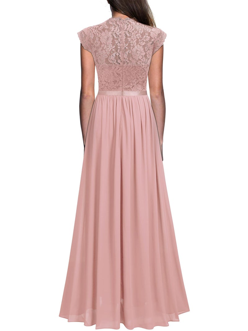 Miusol Women's Formal Floral Lace Evening Party Maxi Dress Pink - Image 2