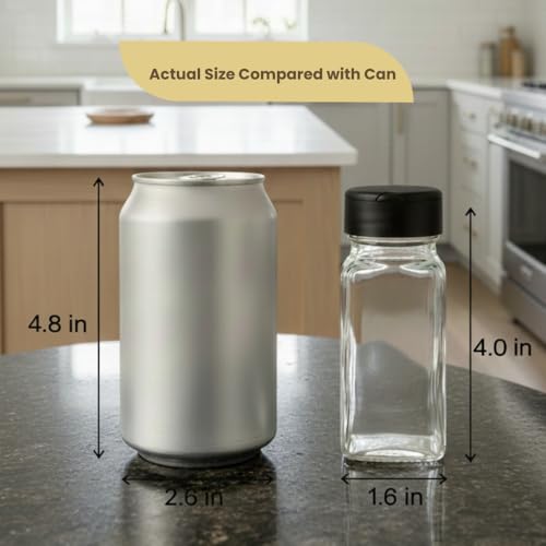 Pride Of India 4 oz Glass Spice Jar with Dual Sifter Cap | Small Clear Glass Jar with Lid for Spices, Herbs, Salt, Pepper & Seasoning Storage | Food Grade BPA Free, USA Made - Image 3