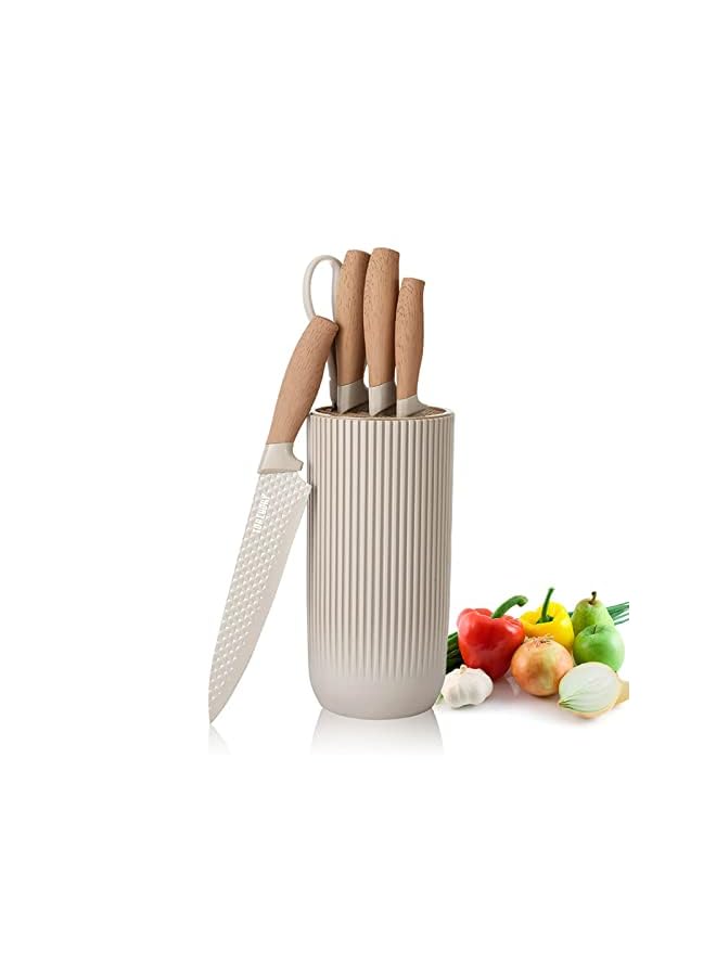 IAF Knife Set, Retrosohoo 6-Pieces Khaki Sharp Knife Set for Kitchen, Non-stick Non-slip Stainless Steel Chef Knife Set with Universal Knife Block Suitable for Home Restaurant (Khaki) - Image 2