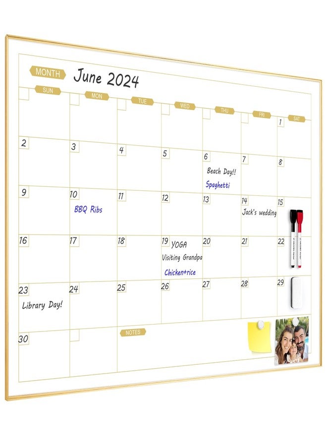 ARCOBIS Monthly Calendar Whiteboard, 36" x 24" Magnetic Dry Erase Calendar with Gold Frame, Wall Planner Board for Home, Office, School - Image 1