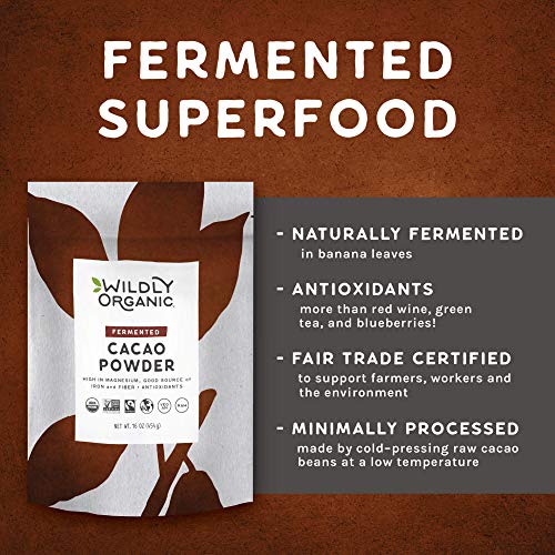 Wildly Organic Fermented Cacao Powder 16 Oz 1 lb Bag  Organic NonAlkalized Minimally Processed High in Antioxidants Raw Fair Trade NonGMO Kosher Vegan Premium Rich Chocolate Flavor  Perfect for Skin Hair Smoothies Yogurt Oatmeal Baking  Hot Cocoa - Image 5