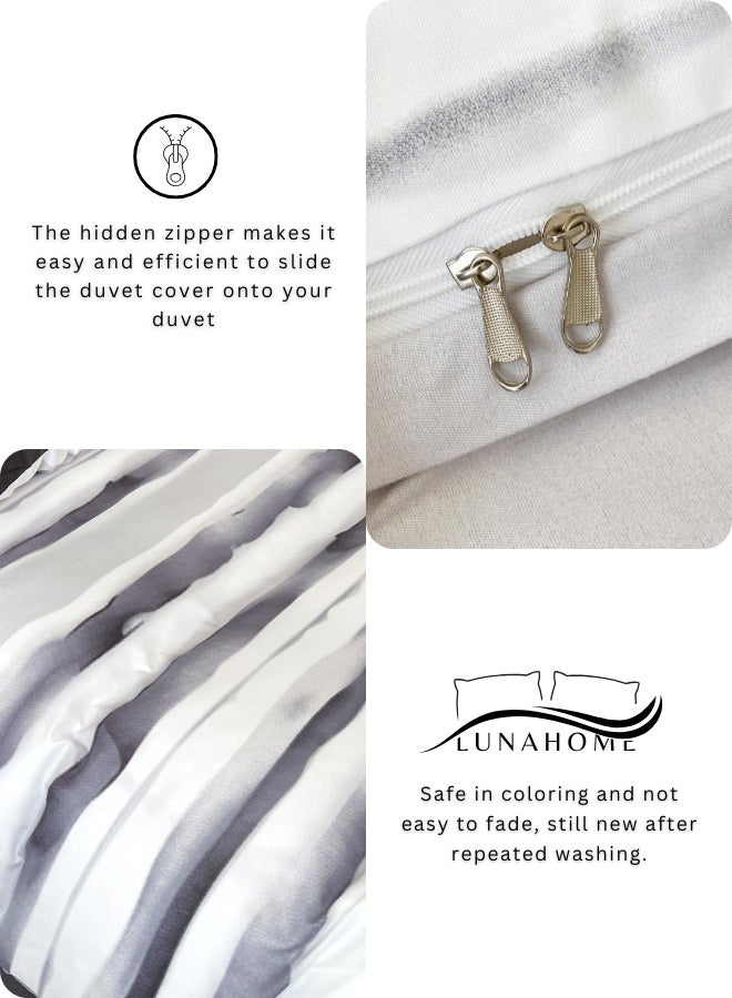 لونا هوم مقاس كينغ، 6 قطع، طقم غطاء لحاف قابل للعكس يتميز بتصميم مخطط بلون رمادي نابض بالحياة - Image 5