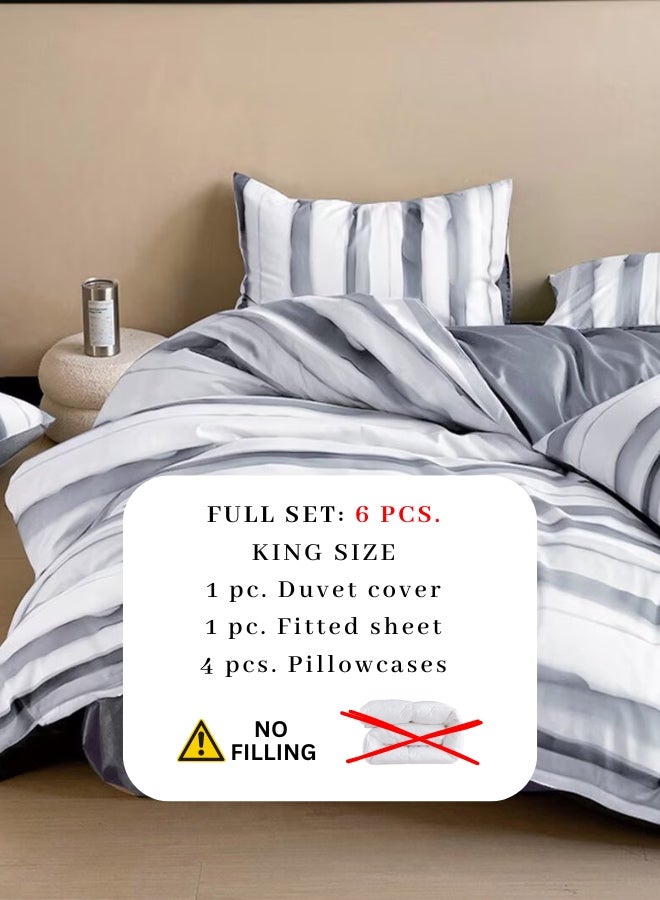 لونا هوم مقاس كينغ، 6 قطع، طقم غطاء لحاف قابل للعكس يتميز بتصميم مخطط بلون رمادي نابض بالحياة - Image 2