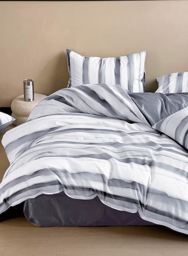 لونا هوم مقاس كينغ، 6 قطع، طقم غطاء لحاف قابل للعكس يتميز بتصميم مخطط بلون رمادي نابض بالحياة - Image 1