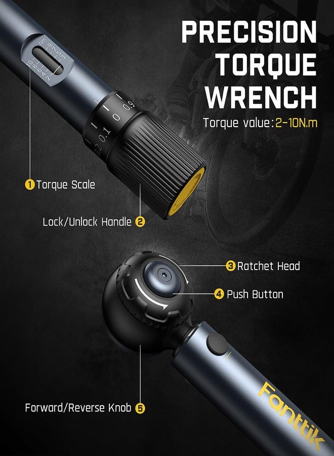 Fanttik WB10 Nova 1/4 Inch Drive Mini Bike Torque Wrench Set, 2-10 Nm/1.47-7.37ft-lb, 14 Bits Dual-Direction Click Adjustable 72-Tooth Torque Wrench Set for Bicycle - Image 5