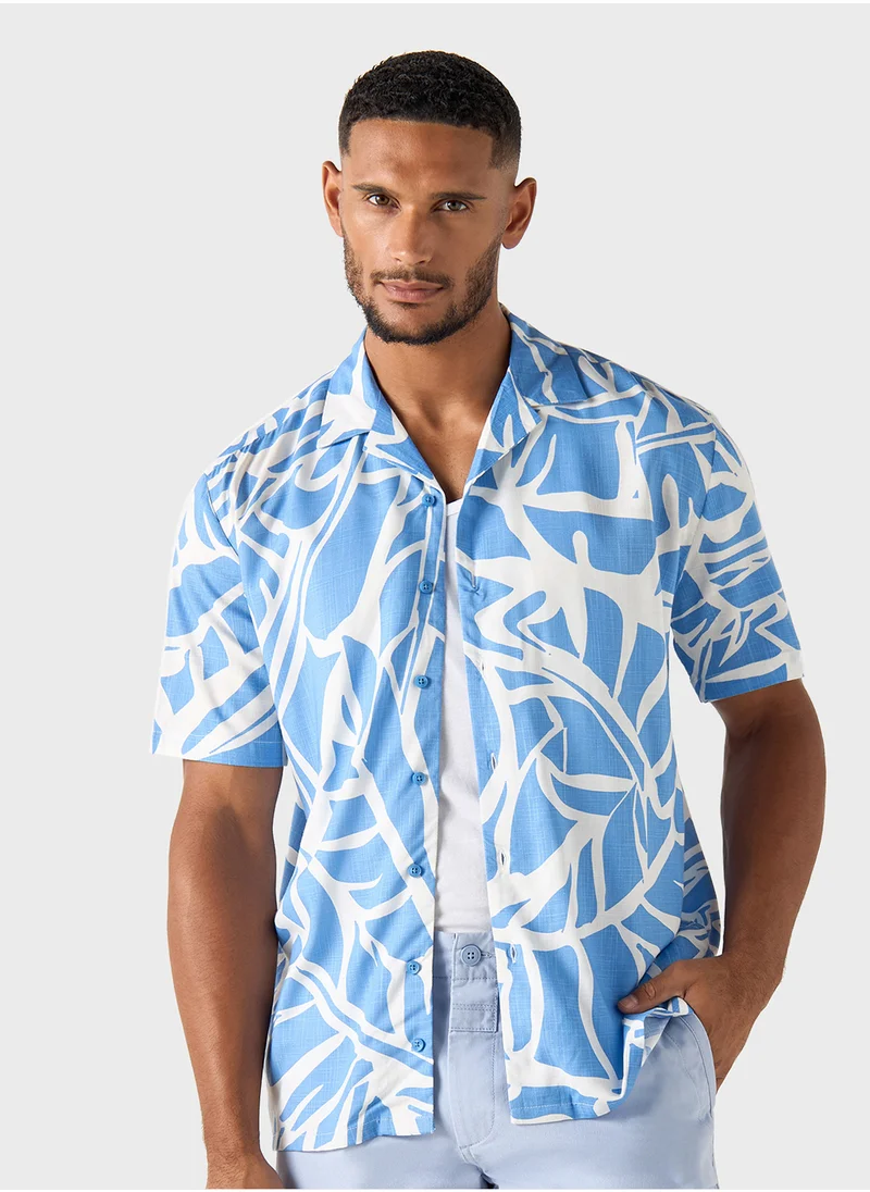 ايكونيك Iconic Relaxed Fit All-Over Printed Shirt with Sho