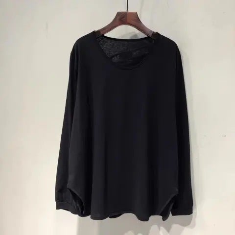Fashion 2024 Spring and Autumn New Irregular Long Sleeve Solid Color T-shirt Womens Pure Cotton Loose plus size Design Sense Top Trendy White - Image 3