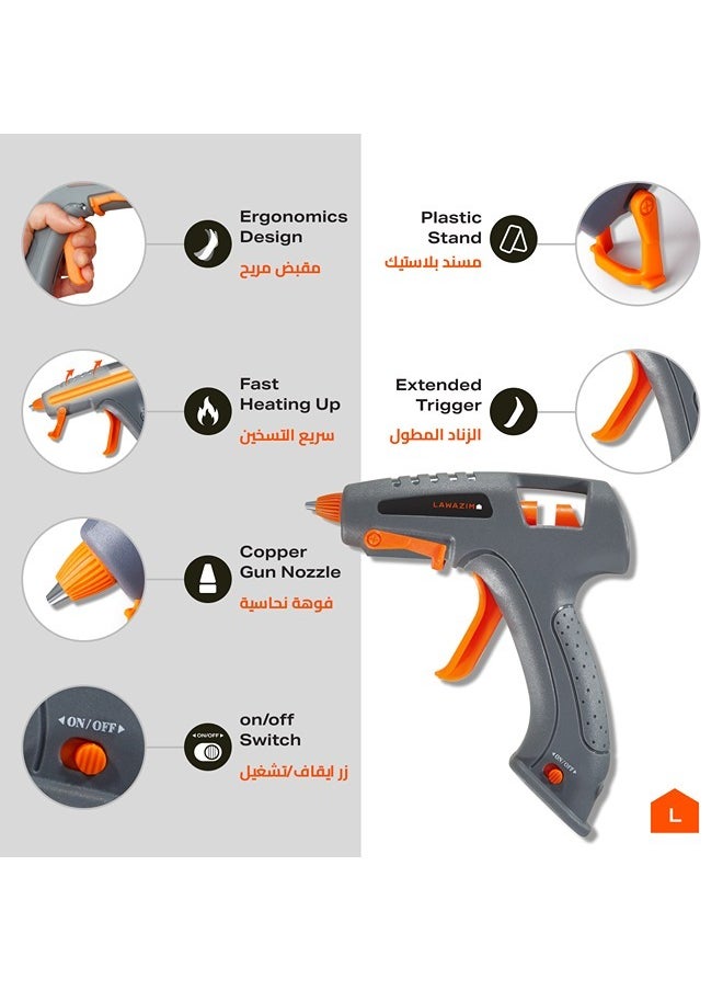 LAWAZIM Cordless Glue Gun -15W 3.7V Grey - Hot Melt Glue Gun with 16 Glue Sticks (7.4x200mm) and USB Cable Battery Operated Glue Gun DIY Tool for Art Crafts Decorations  - Image 2