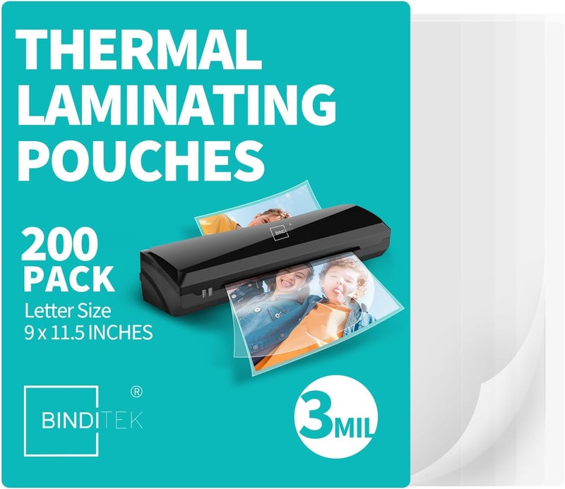 Binditek 200 Pack 3 Mil Thermal Laminating Pouches, 9x11.5 Inches Laminating Sheets, for Letter Size, Ultra Clear, Glossy, Hold 8.5x11 Inches, Heat Seal, School Office Supplies - Image 1