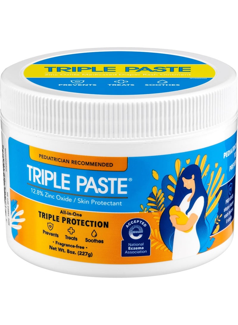 Triple Paste Diaper Rash Cream for Baby - 8 Oz Tub â€“ Zinc Oxide Ointment Treats, Soothes and Prevents Diaper Rash - Pediatrician-Recommended Hypoallergenic Formula for Daily & Overnight Protection - Image 1
