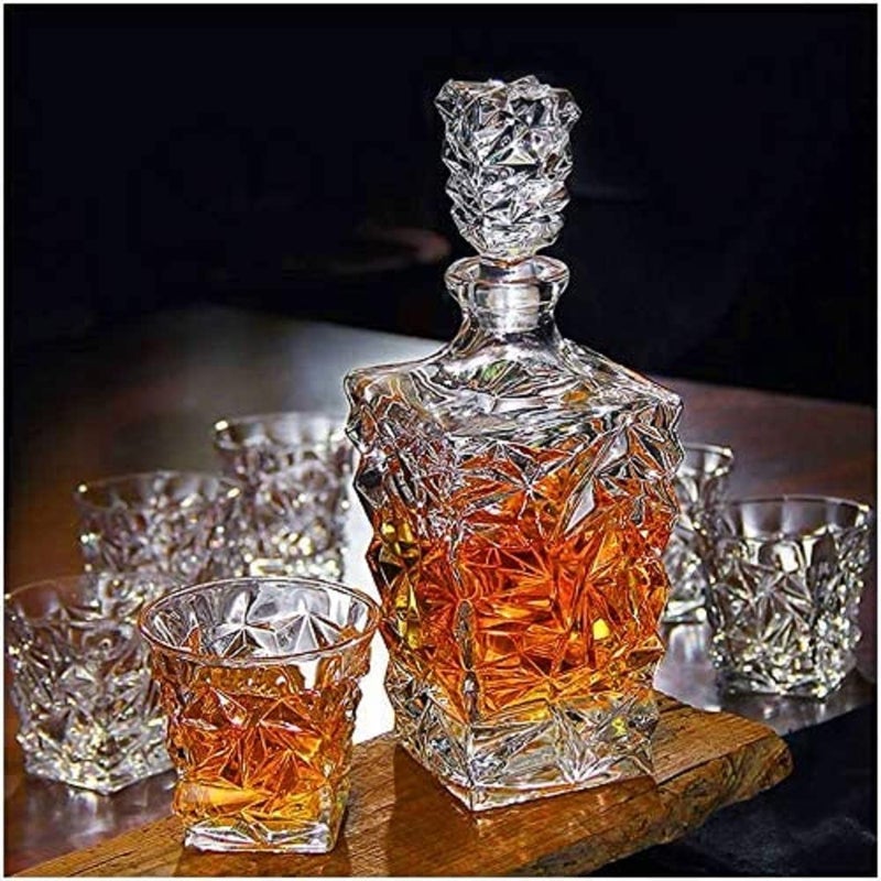 NeWine NeWine Premium 5 Pcs Set, 1 Decenter with 4 Pcs Glass Whiskey Decanter Bottle with Glasses, Design Glass Decanter with Tumblers for Whisky, Liquor, Scotch, Decanter - 850ml, Glass - 300ml  - Image 2