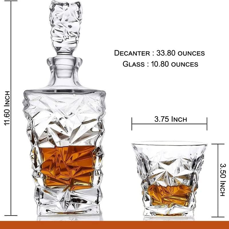 NeWine NeWine Premium 5 Pcs Set, 1 Decenter with 4 Pcs Glass Whiskey Decanter Bottle with Glasses, Design Glass Decanter with Tumblers for Whisky, Liquor, Scotch, Decanter - 850ml, Glass - 300ml  - Image 5