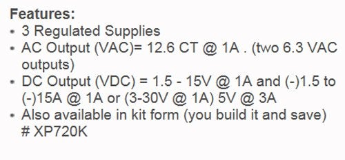 Elenco AC/DC Triple Output Power Supply Kit - Image 2