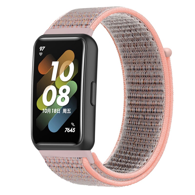 erorex For Huawei Band 7 Nylon Loop Buckle Watch Band(Pink Sand) - Image 1