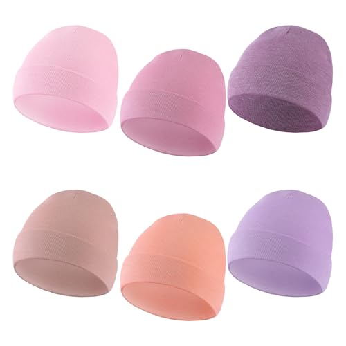 Newcotte 6 Pcs Preemie Baby Hats Cotton Preemie Caps Warm Newborn Beanie Premature Hat for Nicu Premature Boy Girl(Gentle Color,Bow Style) - Image 1
