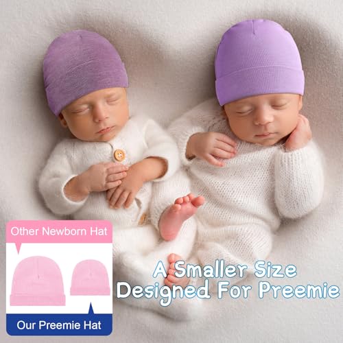 Newcotte 6 Pcs Preemie Baby Hats Cotton Preemie Caps Warm Newborn Beanie Premature Hat for Nicu Premature Boy Girl(Gentle Color,Bow Style) - Image 4