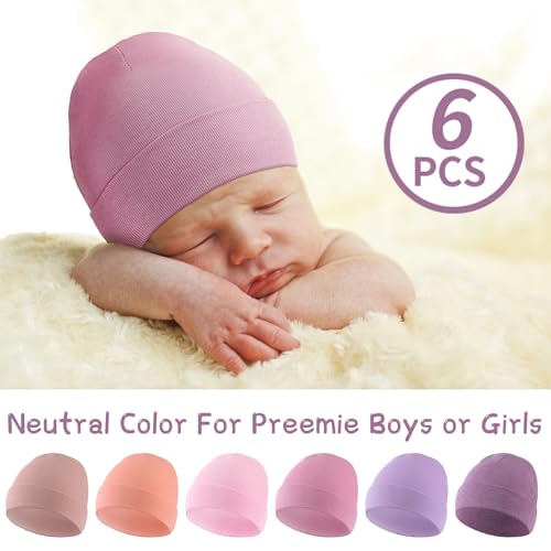 Newcotte 6 Pcs Preemie Baby Hats Cotton Preemie Caps Warm Newborn Beanie Premature Hat for Nicu Premature Boy Girl(Gentle Color,Bow Style) - Image 3