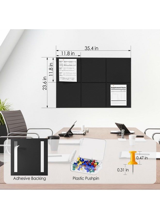 MaxGear Large Cork Board For Wall 36" X 24", Black Bulletin Board, 6 Pack Felt Wall Tiles With Pushpins, Cork Boards For Office Pin Board Tack Board Cork Boards - Image 3