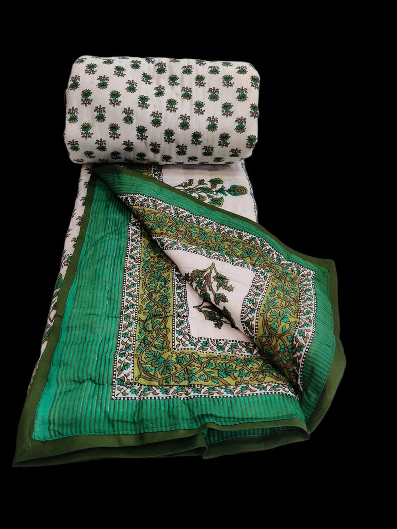 ans Single Bed Original Jaipuri razai 140x 225 cms Pure Cotton Traditional Print Light weigh Filled with Pure Cotton Reversible Floral prin - Image 2