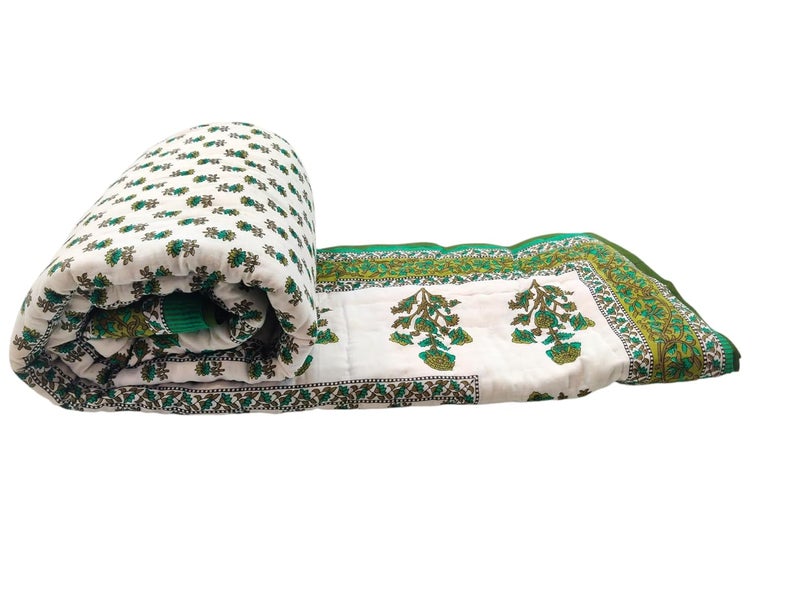 ans Single Bed Original Jaipuri razai 140x 225 cms Pure Cotton Traditional Print Light weigh Filled with Pure Cotton Reversible Floral prin - Image 1