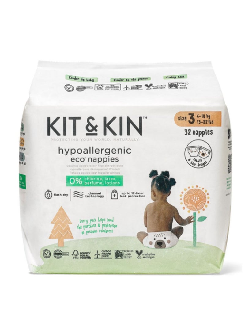 Kit & Kin KIT & KIN Eco Friendly Baby Diapers Size 3 | Soft Flash Dry Disposable Diapers, Superior Leak Protection Hypoallergenic for Skin Protection Baby Diapers (Size 3 - Pack of 32)  - Image 1