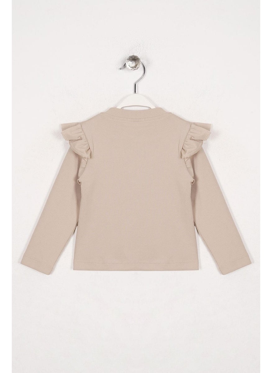 WEWE Crew Neck Long Sleeve Shoulder Ruffle Ribbed Beige Color Girl Bodysuit  - Image 2