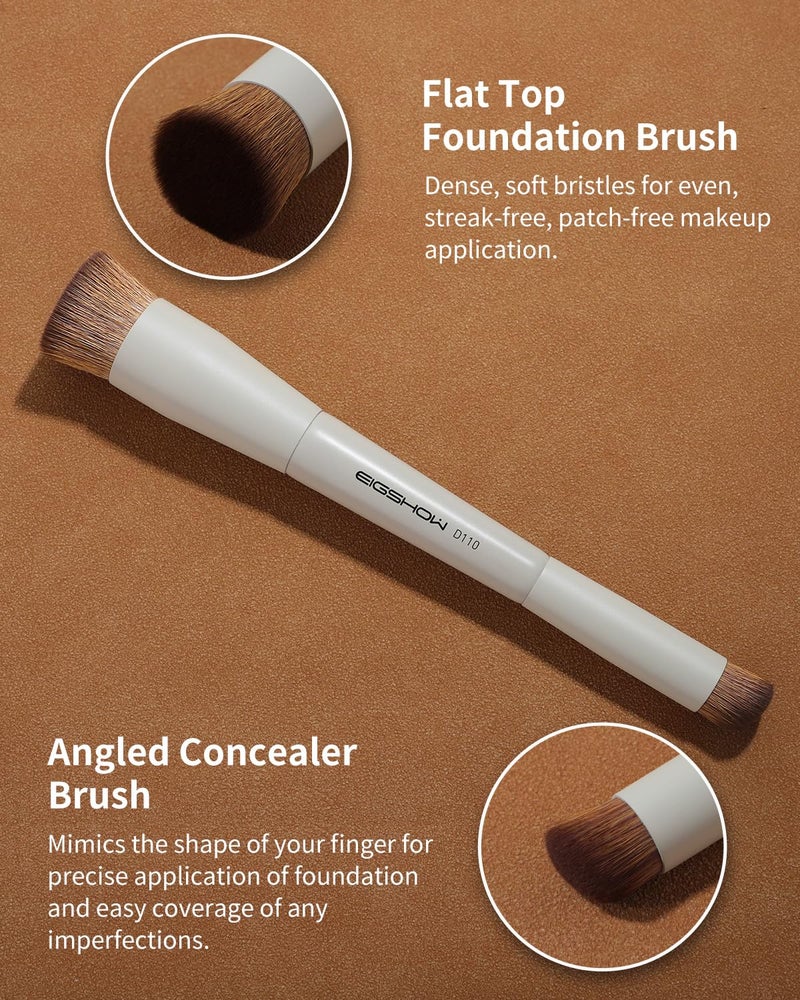 EIGSHOW Foundation and Concealer Brush, Dual Ended Makeup Brush For Flawless Foundation Coverage, Under Eye Concealer, Vegan & Cruelty-free (D110-Beige) - Image 2