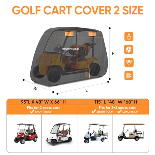 NEVERLAND Golf Cart Cover 4 Passenger, Heavy Duty 420D Golf Cart Covers, Waterproof Club Car Golf Cart Cover with Zipper Doors Compatible with EZGO Yamaha Club Car 4 Seat (Up to 115 Inch) - Image 3