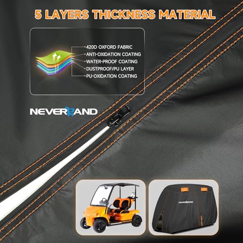 NEVERLAND Golf Cart Cover 4 Passenger, Heavy Duty 420D Golf Cart Covers, Waterproof Club Car Golf Cart Cover with Zipper Doors Compatible with EZGO Yamaha Club Car 4 Seat (Up to 115 Inch) - Image 2