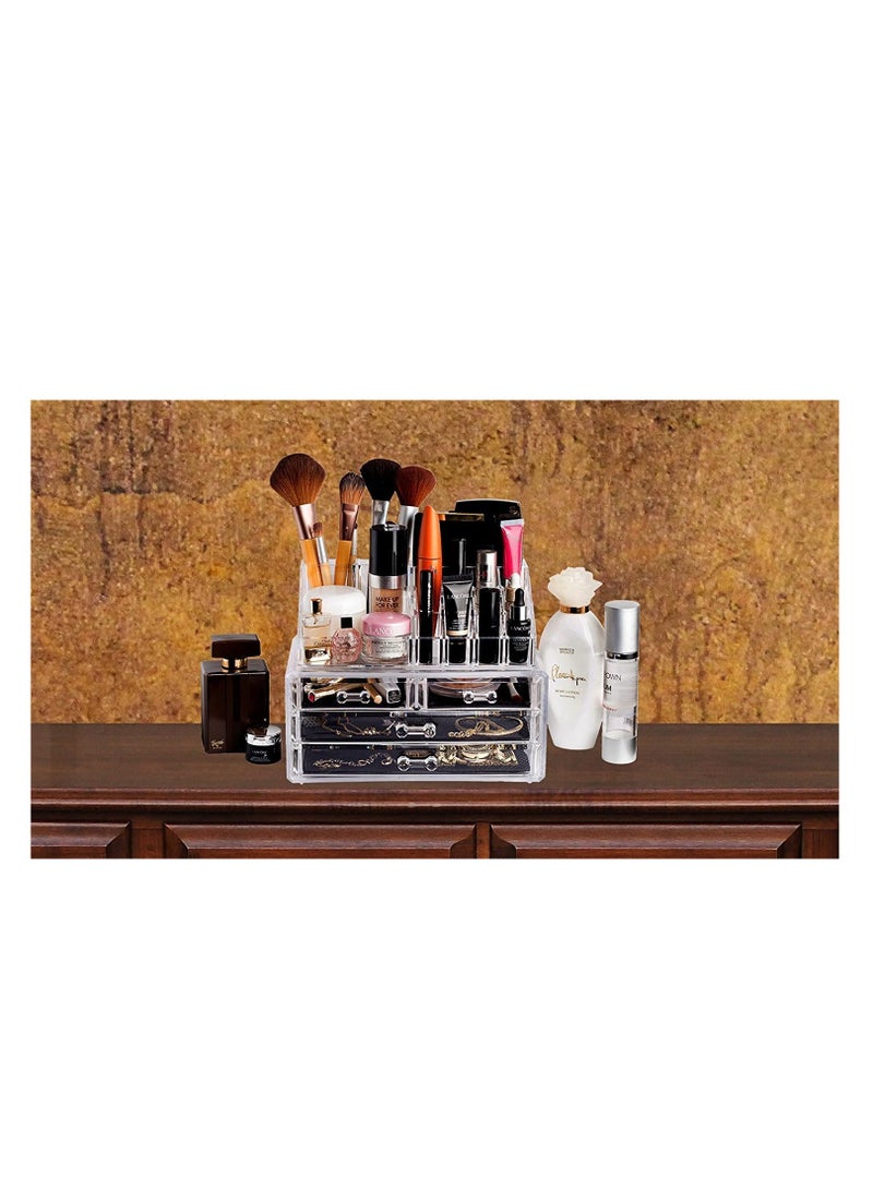 Clear Acrylic Makeup Organizer with 4 Drawers for Lipsticks, Brushes, Lotions, Eyeshadow, Nail Polish, and Jewelry Storage - Image 2