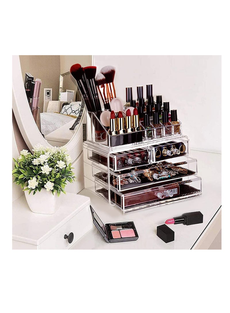 Clear Acrylic Makeup Organizer with 4 Drawers for Lipsticks, Brushes, Lotions, Eyeshadow, Nail Polish, and Jewelry Storage - Image 5