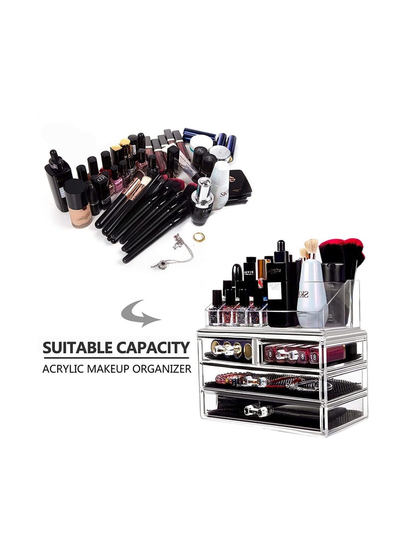 Clear Acrylic Makeup Organizer with 4 Drawers for Lipsticks, Brushes, Lotions, Eyeshadow, Nail Polish, and Jewelry Storage - Image 4