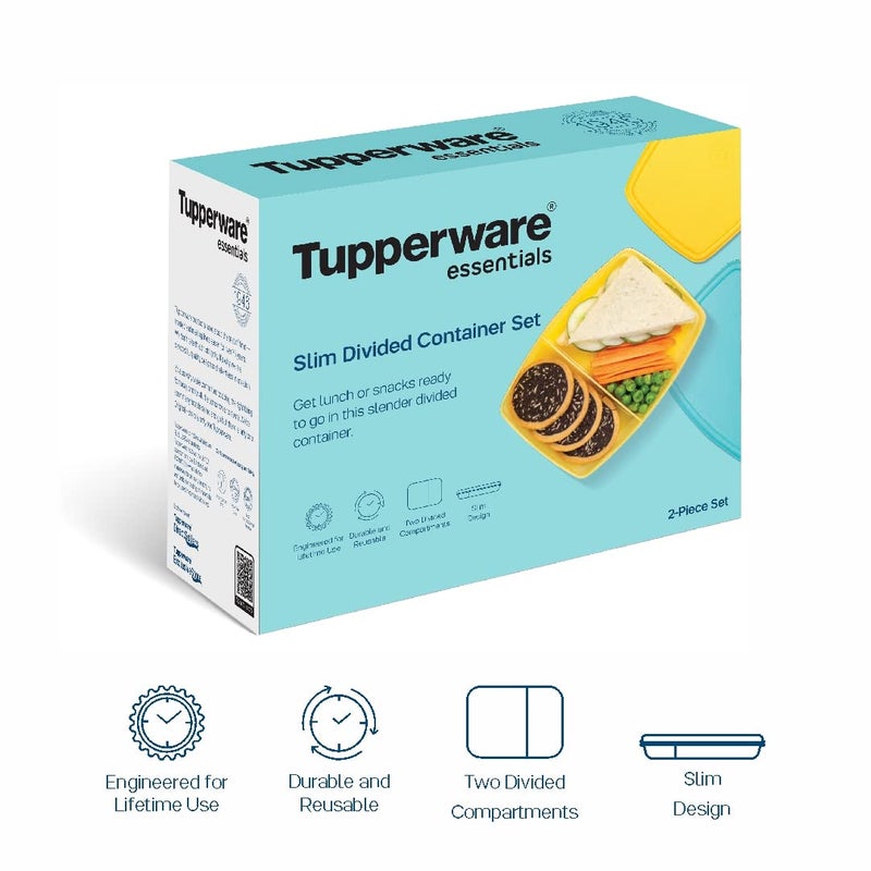 Tupperware حاوية غداء مقسمة رفيعة من توبيروير (مجموعة من 2)، أصفر وأزرق - Image 2
