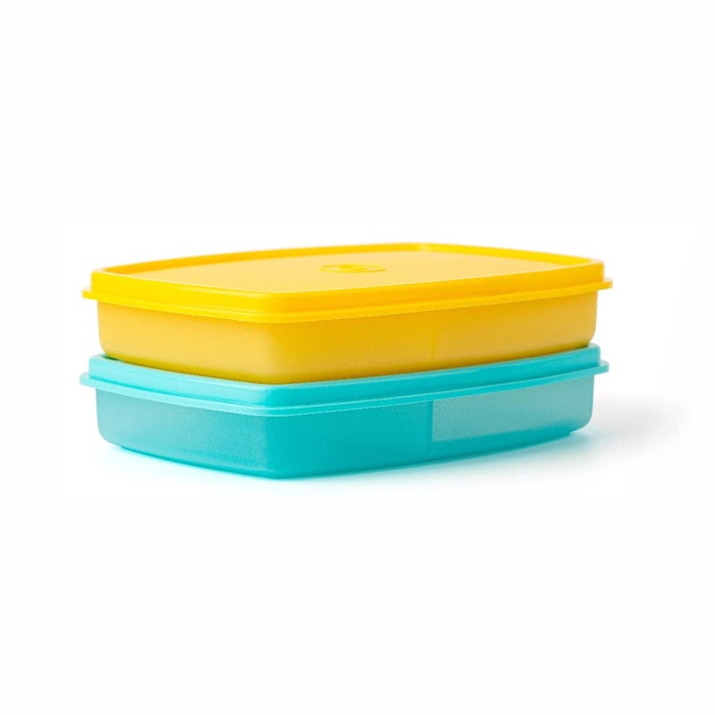 Tupperware حاوية غداء مقسمة رفيعة من توبيروير (مجموعة من 2)، أصفر وأزرق - Image 1