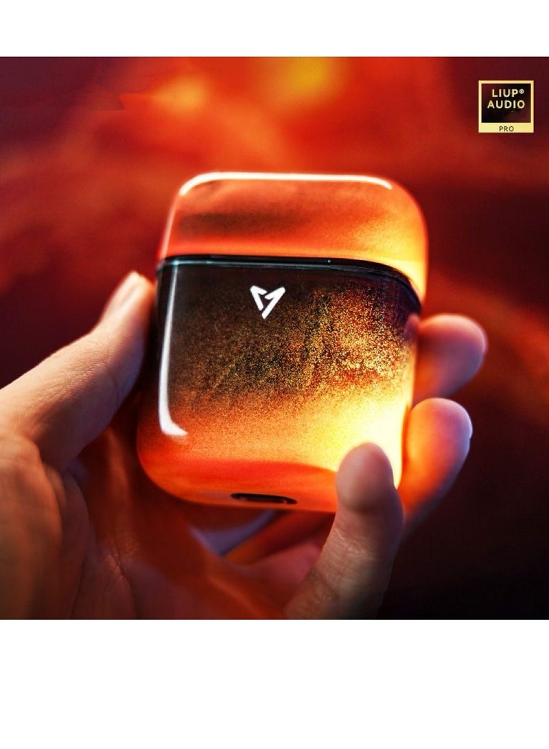 سماعات LIUP Pods - سماعات رأس لاسلكية حقيقية للألعاب Luminous Quicksand للألعاب مع خاصية إلغاء الضوضاء النشطة، وجودة صوت عالية الدقة وعمر بطارية طويل للغاية - اللون الذهبي - Image 2
