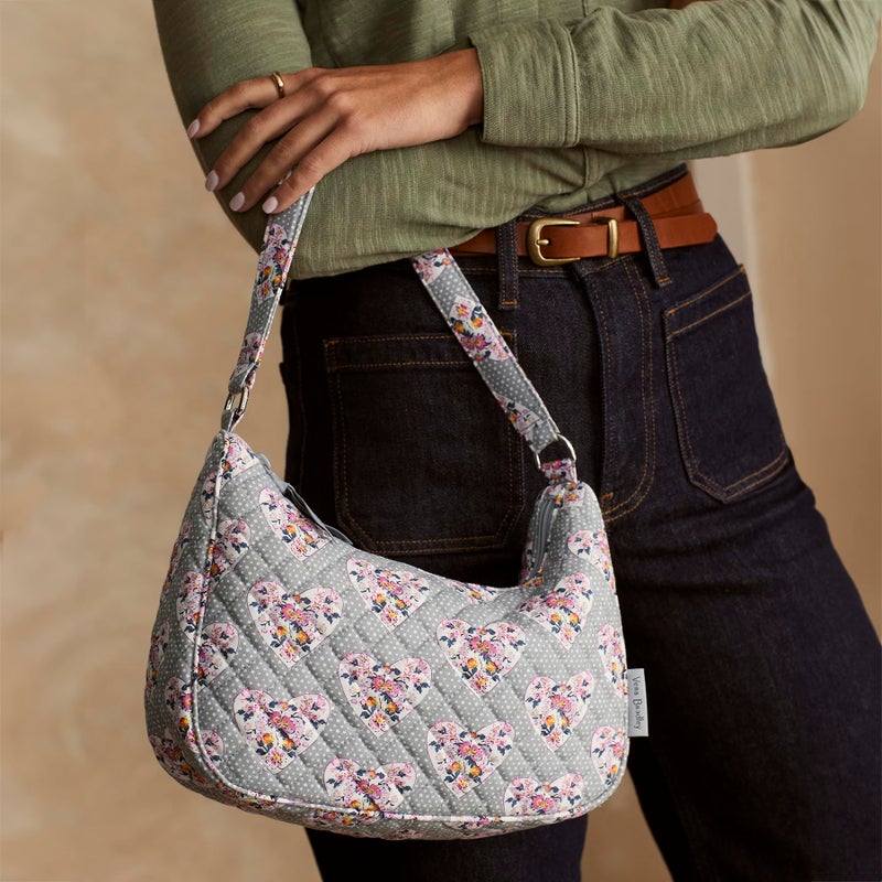 Vera Bradley Cotton Frannie Crescent Crossbody Purse, Mon Amour Gray, One Size - Image 2
