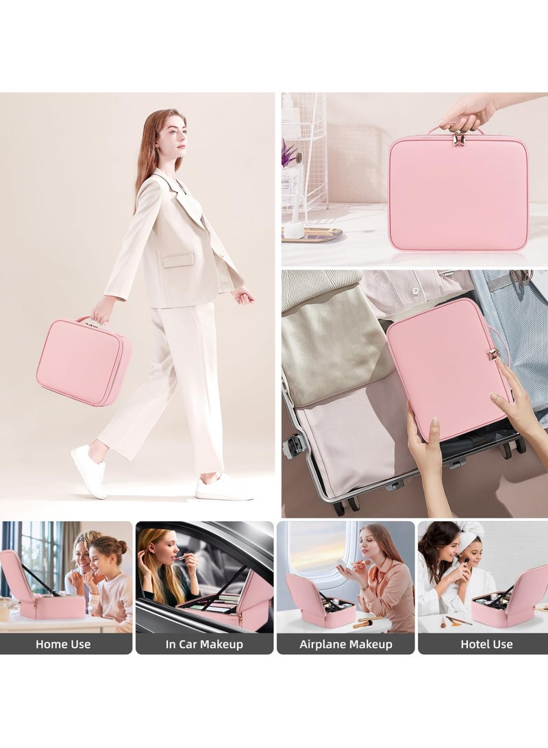 KHAJUL Makeup Bag with Mirror of LED Lighted  and Detachable 10x Magnifying Mirror, Cosmetic Bag Organizer with Adjustable Dividers - Image 2