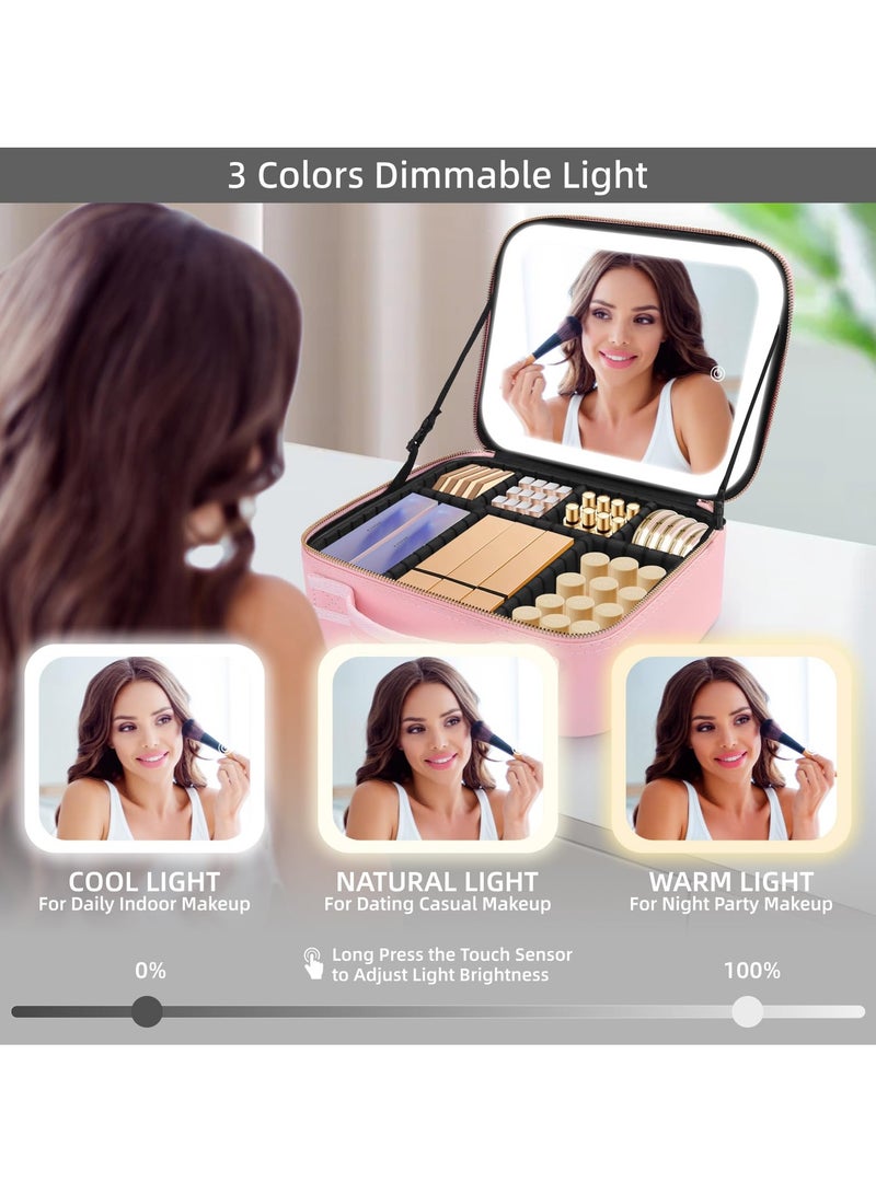 KHAJUL Makeup Bag with Mirror of LED Lighted  and Detachable 10x Magnifying Mirror, Cosmetic Bag Organizer with Adjustable Dividers - Image 5