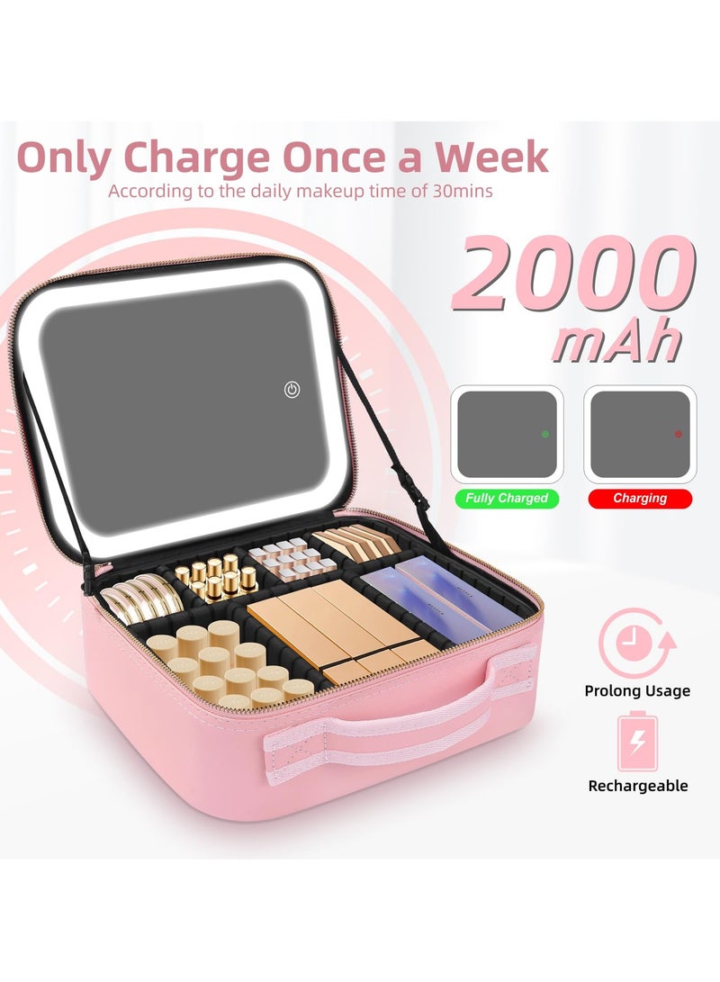 KHAJUL Makeup Bag with Mirror of LED Lighted  and Detachable 10x Magnifying Mirror, Cosmetic Bag Organizer with Adjustable Dividers - Image 3