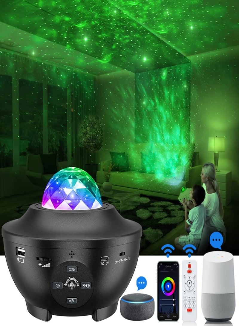 Galaxy Projector Light Led Star Projector Sea Wave with Sound Sensor Light Projector Night Light Intelligent Control and 10 Kinds of Color-Changing Music Players 360° Rotating Night Light (Black)  - Image 1